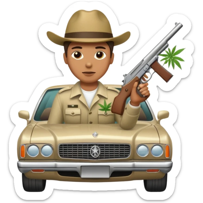 Person with Luxus car and very much marihuanna packs and with one Hand with gun sticker