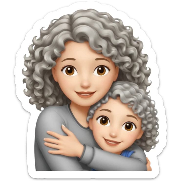 silver, wavy/curly hair shorter than shoulder-length lady giving hug and smiling sticker