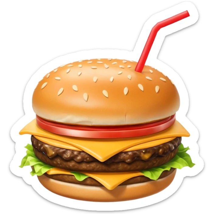 i want a Cheeseburger and Fries with a angle to 15–20° gentle bird’s-eye angle with a cold drink with ice cube with straw with some fries thicker like McDonald's french fries sticker