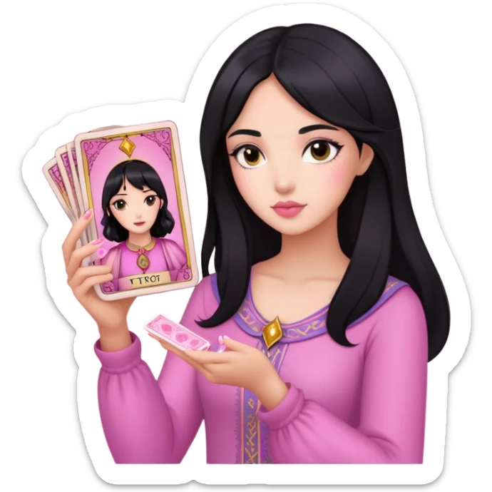 black hair girl with pink pink tarot cards sticker