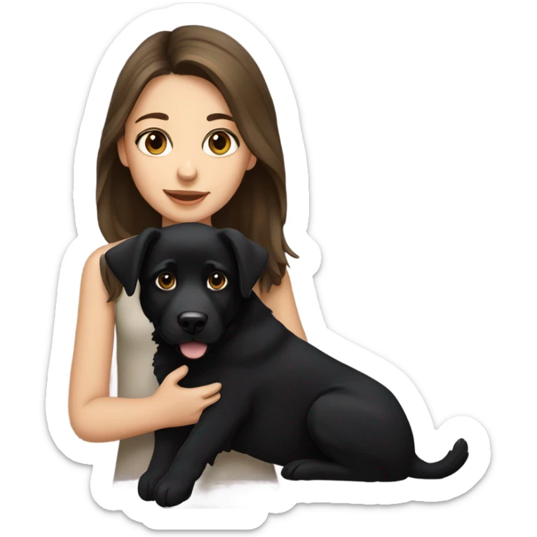 girl with brown hair and hazel eyes holding a black german shepperd puppy sticker