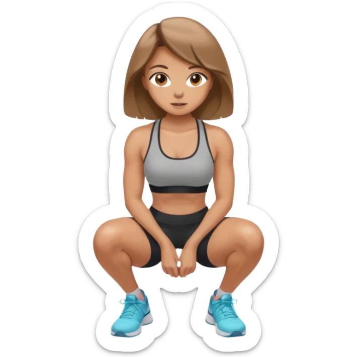 Beautiful woman with light brown shoulder length hair popping a squat without any weights sticker