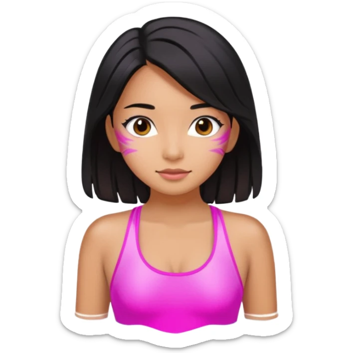 Hawaiian girl with black hair with pink highlights and a swimsuit sticker