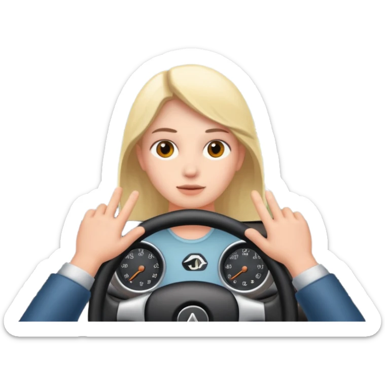 Crea un emoji con fondo transparente en PNG de una persona manejando un vehículo, que se vea desde el parabrisas frontal. sticker