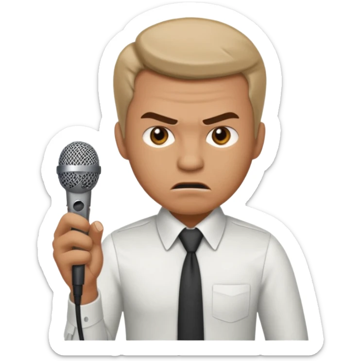 the male office manager yelling at her to stop with angry face and unpluggging her microphone cable
 sticker