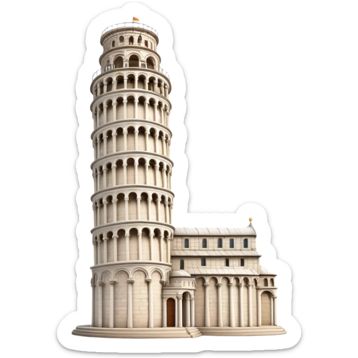 Cinematic Realistic Leaning Tower of Pisa Landmark Emoji, showcasing the iconic medieval tower with intricate stonework rendered with dynamic lighting and detailed textures. sticker