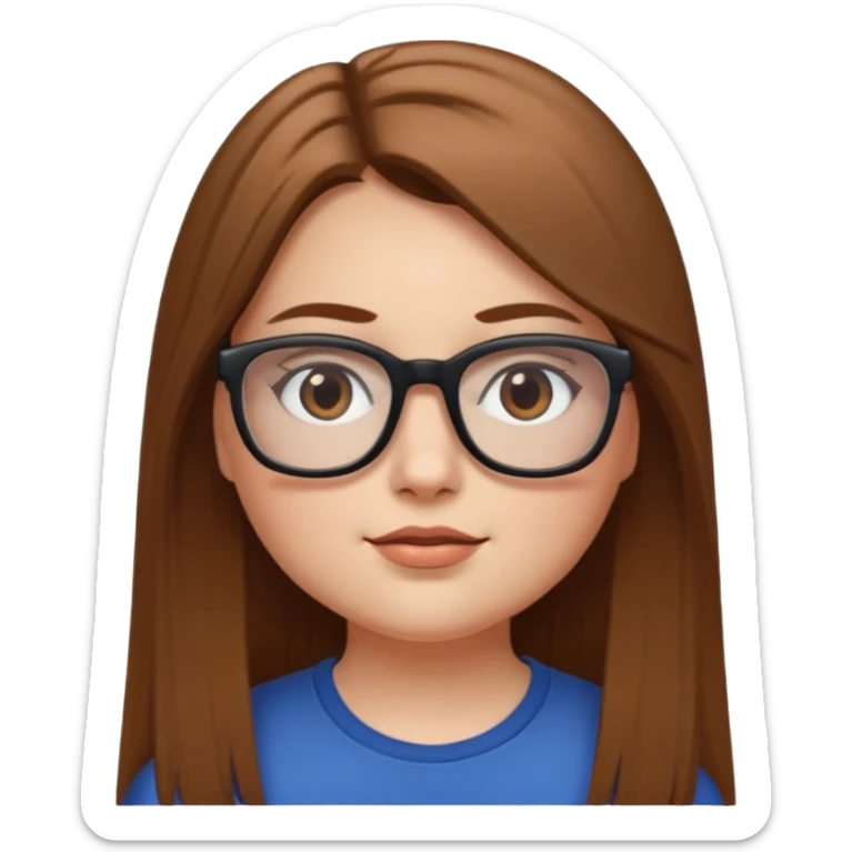 Chica blanca con cabello liso largo café claro, ojos cafe obcuro con lentes cuadrados, gordita sticker