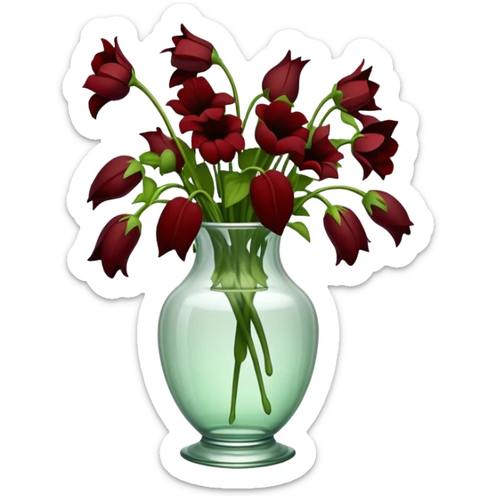completely wilted flowers all drooping over the edges of a vase, every flower hanging down sticker