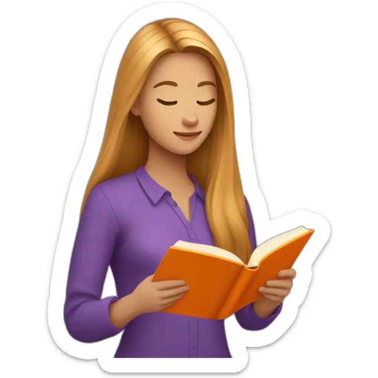 highlights-long-hair-girl-wearing-purple-blouse-reading-a-orange-book-without-glasses sticker