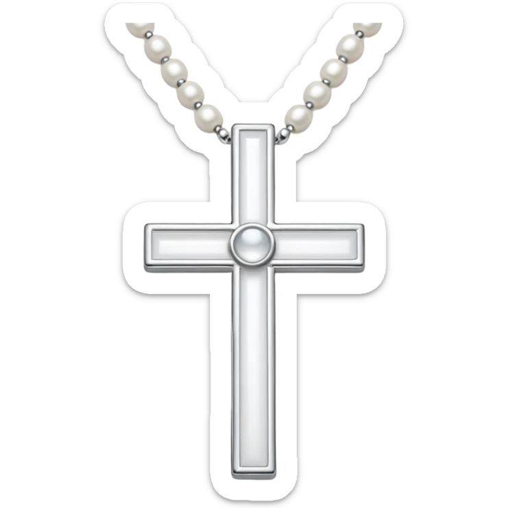 Elegant emoji icon of a white cross made of white beads, glossy surface, and white bead chain subtle shadows, pure white palette sticker