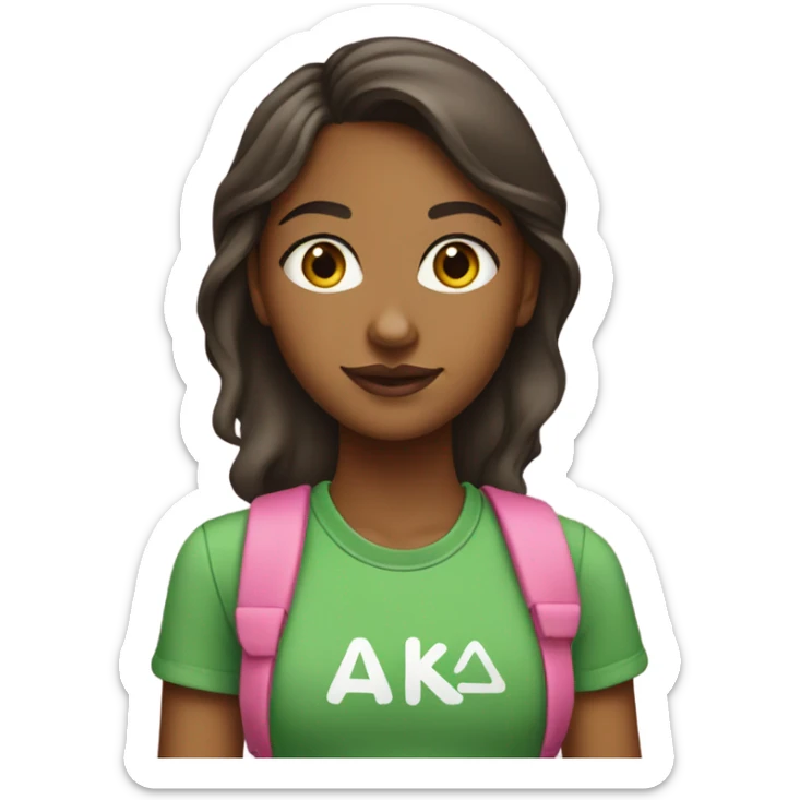 Brown girl wearing pink and green with “AKA” t shirt  sticker