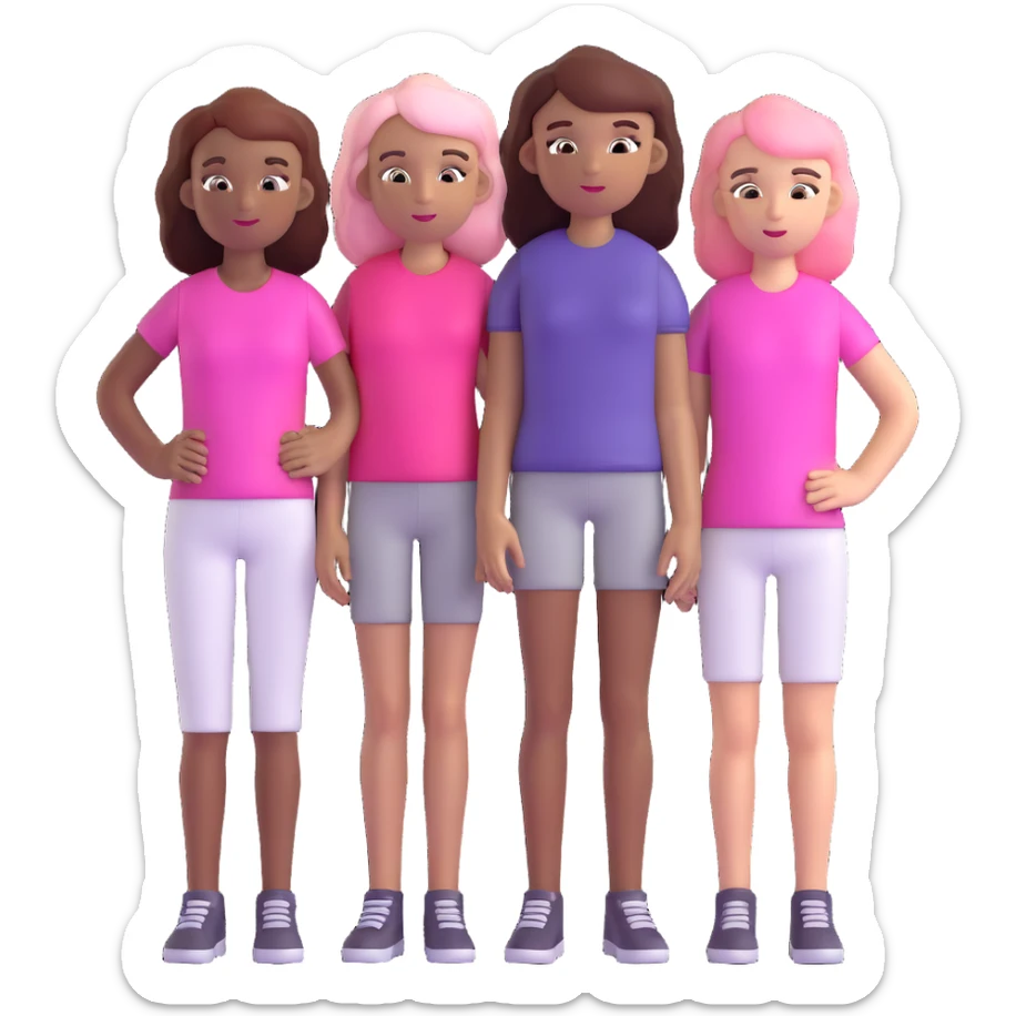 a black girl with dark brown hair next to a white girl with pink hair and a white girl with brown hair sticker