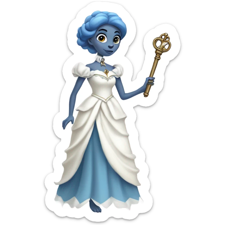elf blue woman login holding a big key in white victorian dress, full body sticker