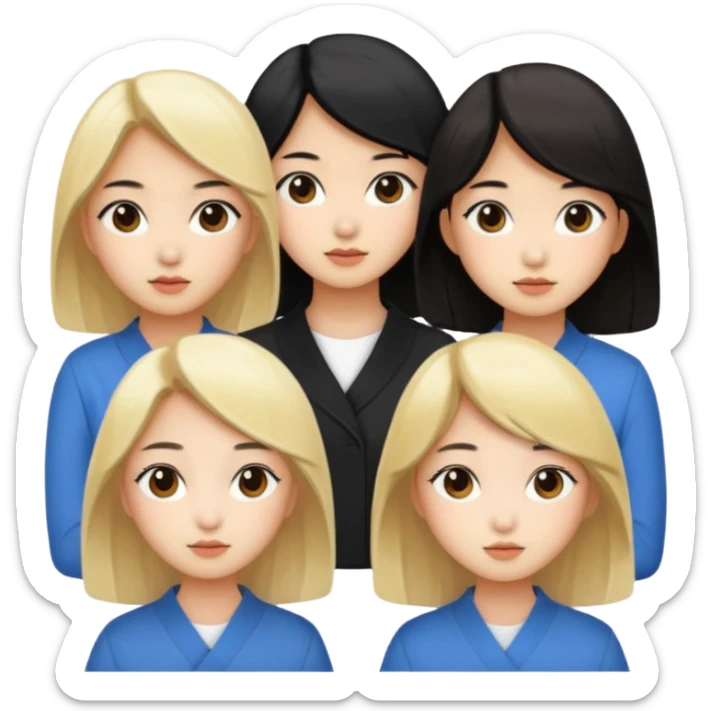 4 korean girls, hair colors: 1 blonde, 2 black, 1 brown sticker