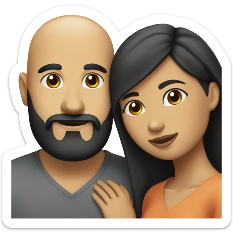 Bald man with black beard and girl with long black hair hug sticker