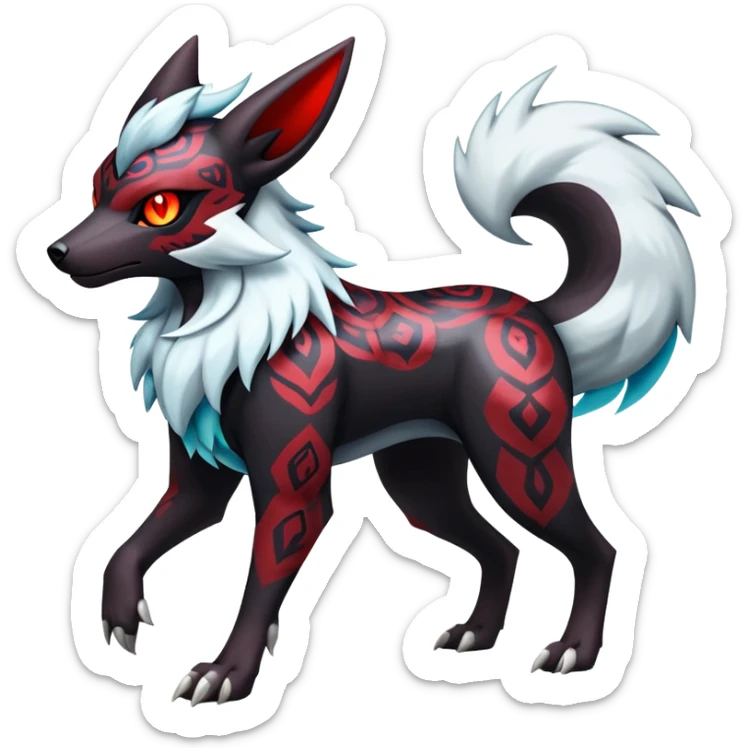 Shiny Exotic Excessive Mysterious Houndoom-Mightyena-Zorua-Zoroark-Zangoose-Pokémon-Fakémon-hybrid-creature (full body) sticker