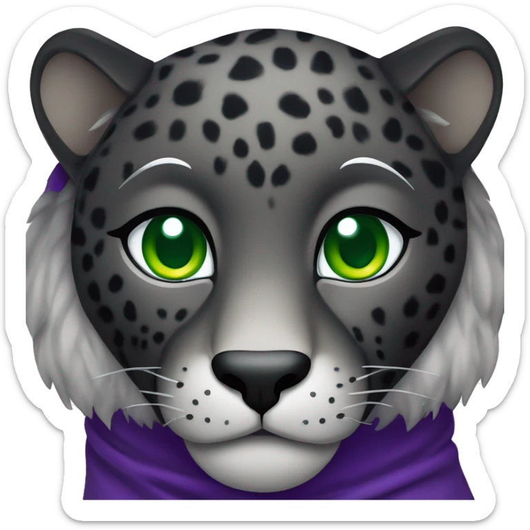 Adult black jaguar with green eyes, purple cloak, and silver star on forehead sticker