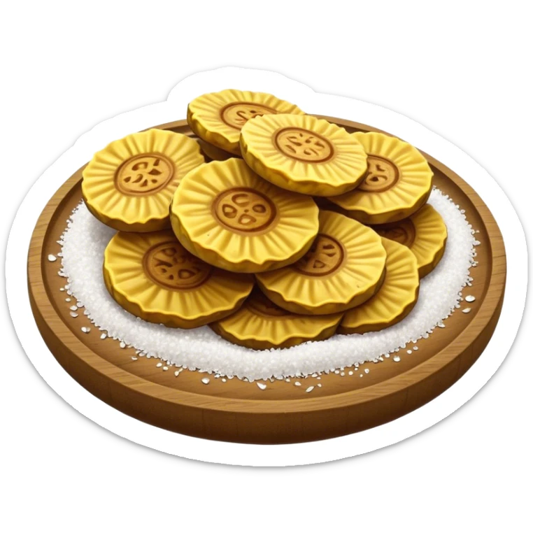 Patacones Cinematic Realistic Patacones Dish Emoji, depicted as crushed, crispy plantain discs, rendered with rich textures and dynamic, natural lighting. sticker