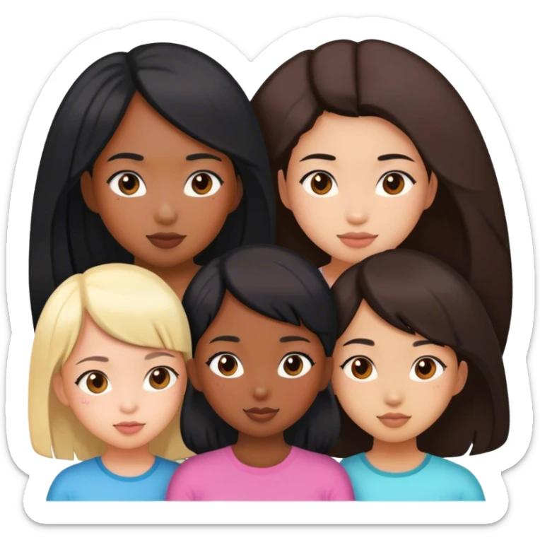 5 girls, one black girl, four Asian girls  sticker