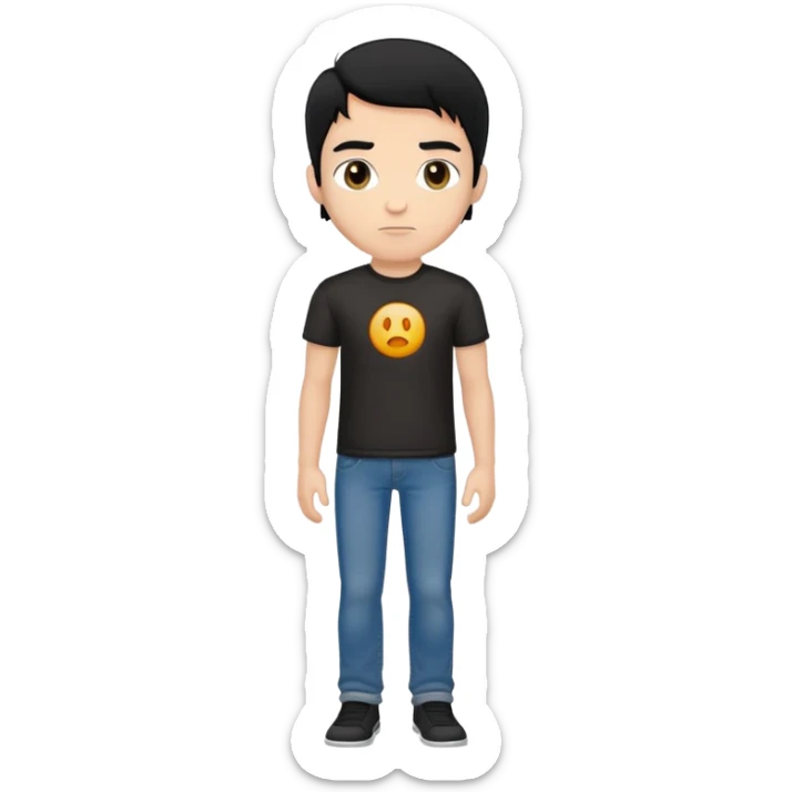 male character, black hair, black t-shirt, jeans, front view sticker