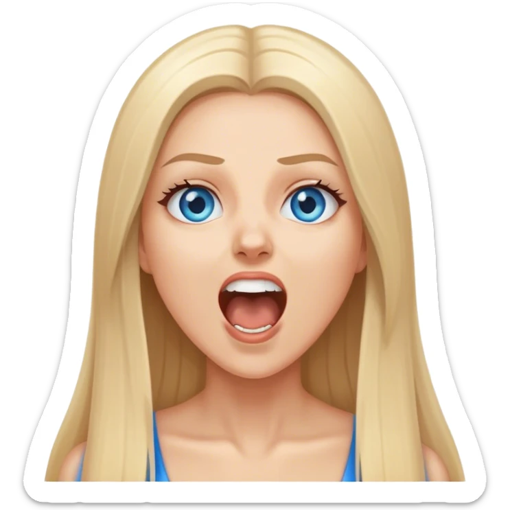 beautiful white girl with long straight blonde hair blue eyes screaming happy sticker