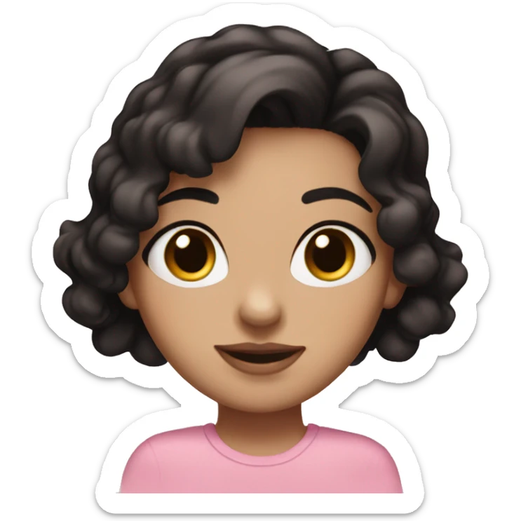 White girl, black hair, brown eyes, pink accessories, freckles, small nose,  sticker