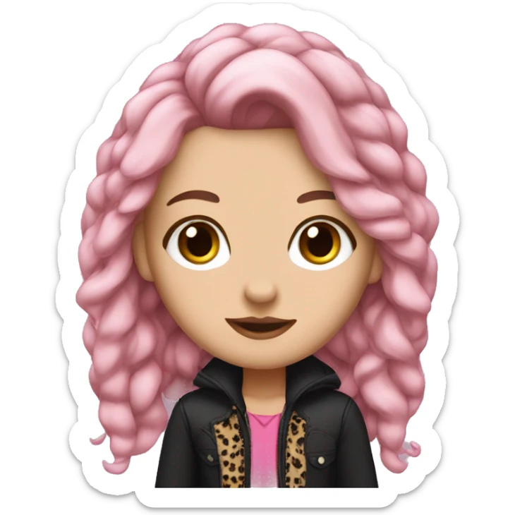 A WHITE GIRL WITH LONG EYELASHES, BLACK AND PINK HAIR AND A JACKET OF LEOPARD AND BLACK SHIRT  sticker