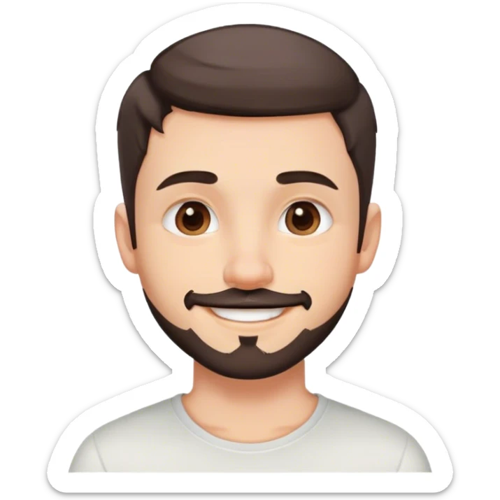 Cute white male, short dark colored hair and facial hair, nose and lip piercing, emo smiling sticker