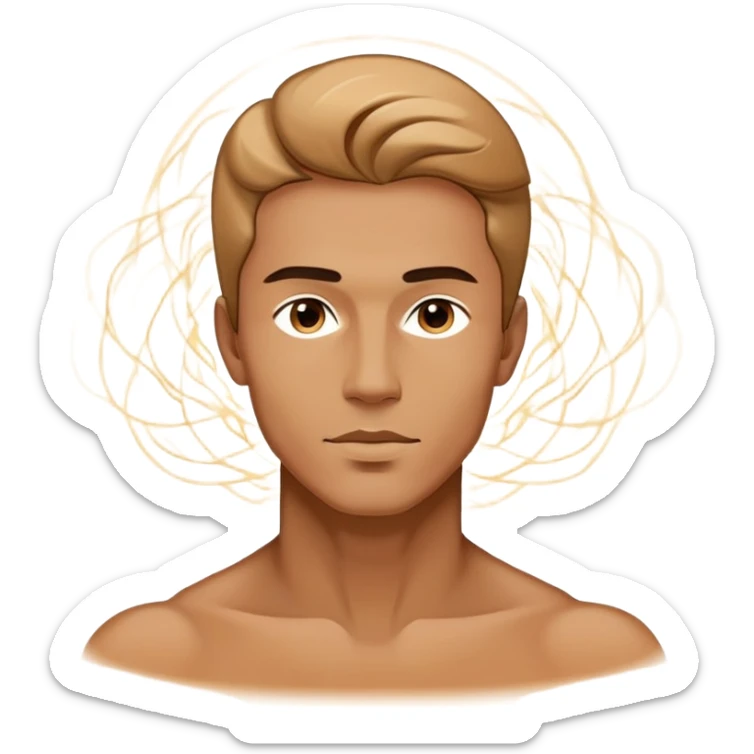 Abstract male outline with floating ethereal energy surrounding and flowing through the silhouette, stylish masculine essence sticker