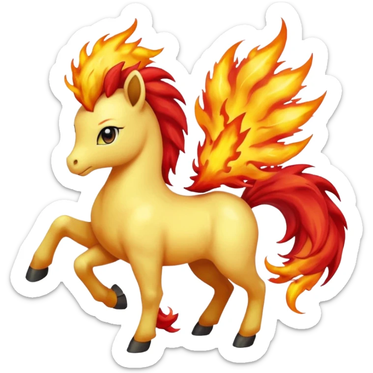ponyta pokemon (yellow body, red flaming mane, red flaming tail) sticker