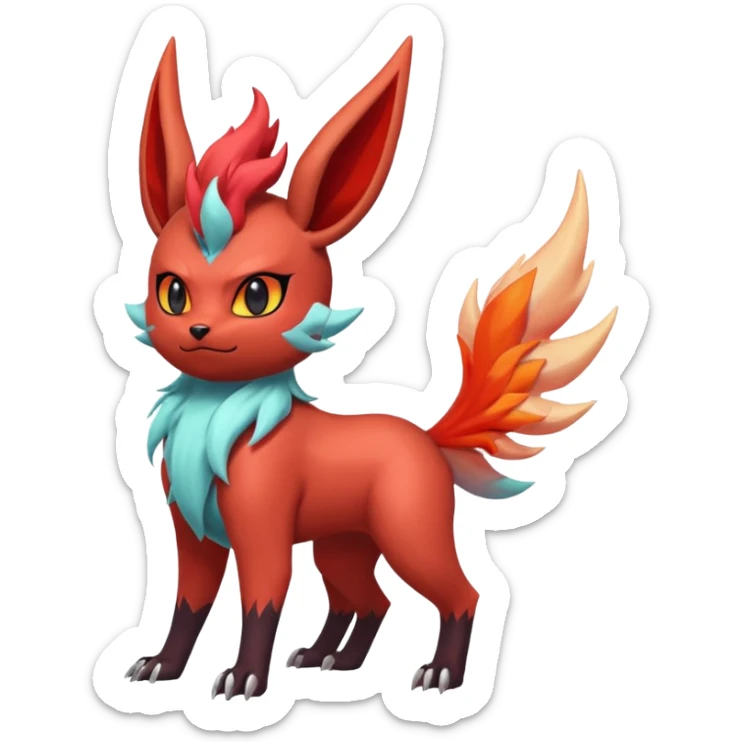 Pastel iridescent exotic colorful Darkrai-Scizor-Flareon-fusion with fiery horns and a Mohawk  sticker