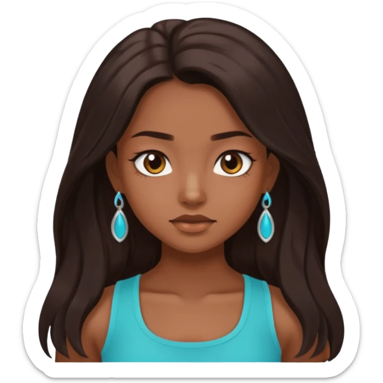 Forever Nenaa with long dark brown hair, cyan crop top, brown skin and eyes sticker