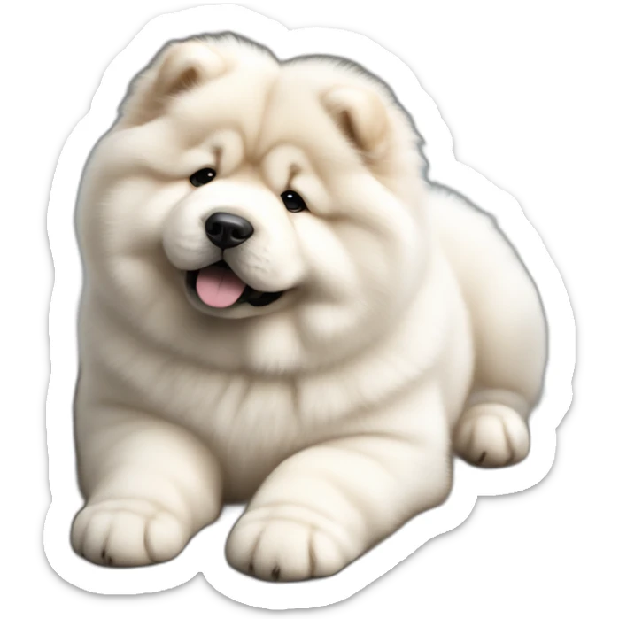 Chow chow white pup, young cute,furry shiny dog cute, realistic, young,sitting on floor, beautiful picture, 4k, 16k sticker