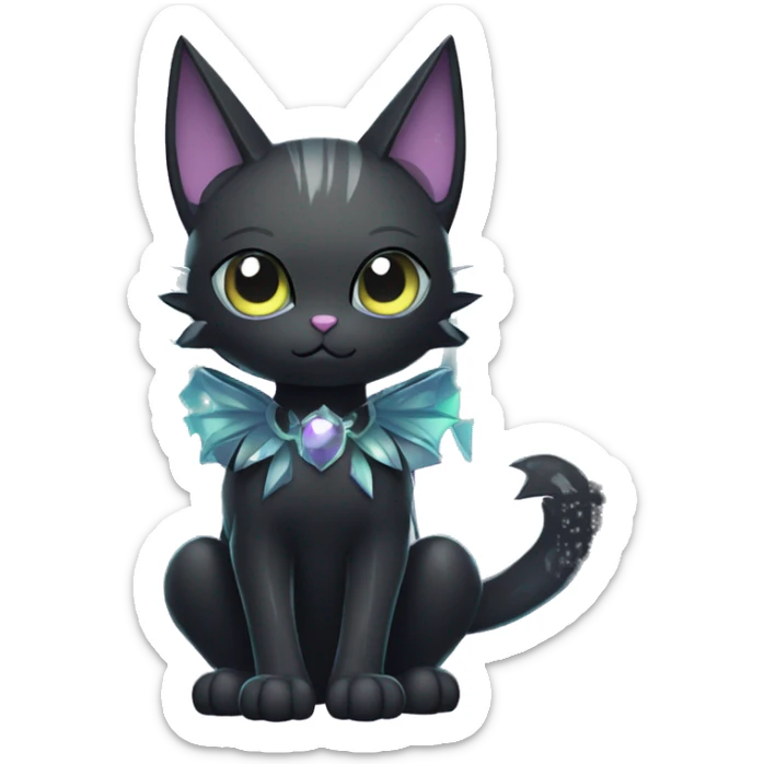Shiny Cool Punk Black beautiful fantasy Kawaii Ethereal Sona Fakemon-cat-animal with edgy bat-wings-ears Full Body sticker