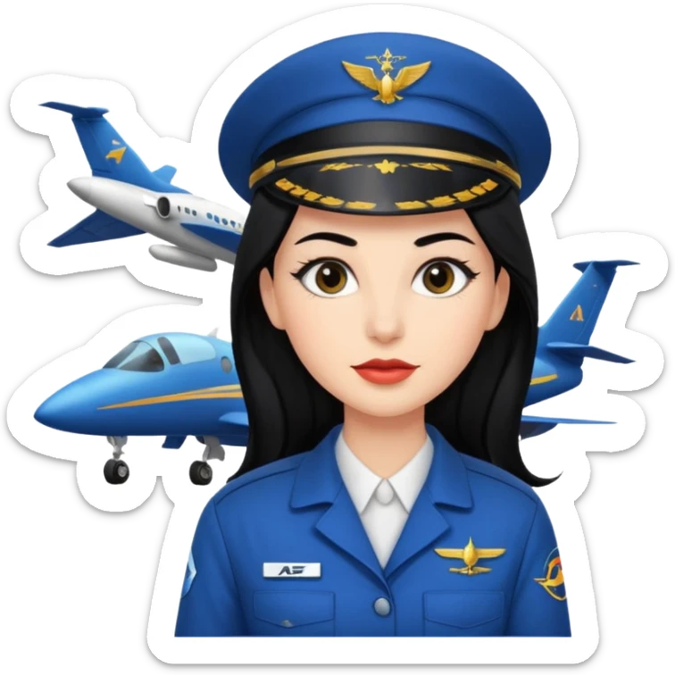 Femme cheveux long noir travaille dans le domaine de l'aéronautique sourcils fournis makeup clean sticker