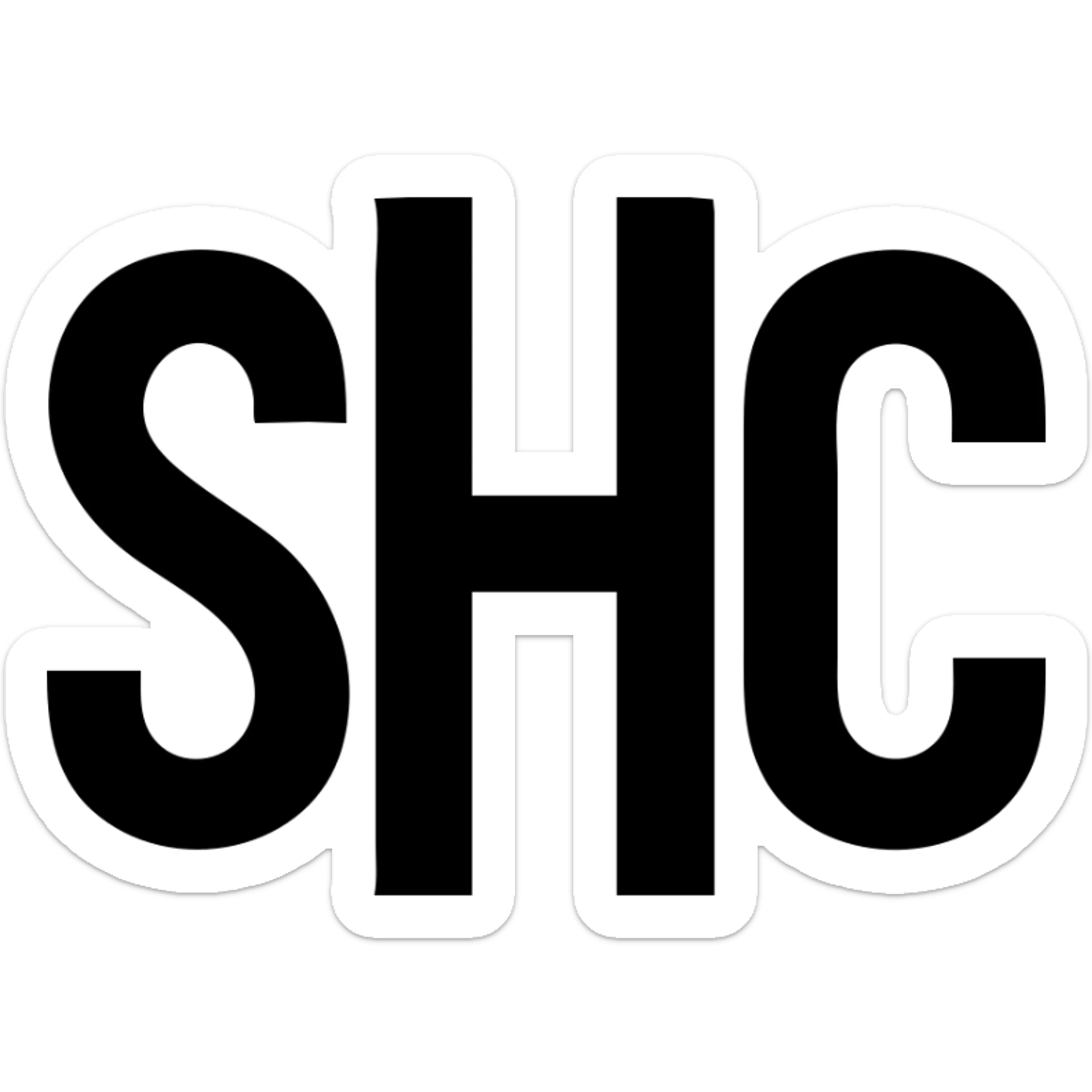 letters S H C, S in red, H in white, C in orange, clean and bold icon style sticker