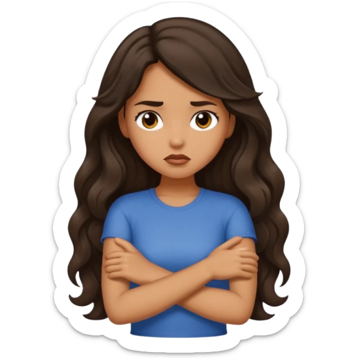 tan girl with dark, long, wavy hair crossing her arms and pouting sticker
