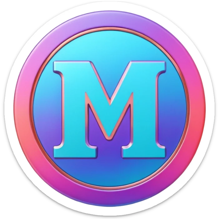 Credit coin in gradient of turquoise, blue, pink, purple, and coral as the main surface 3d rotate V letter sticker