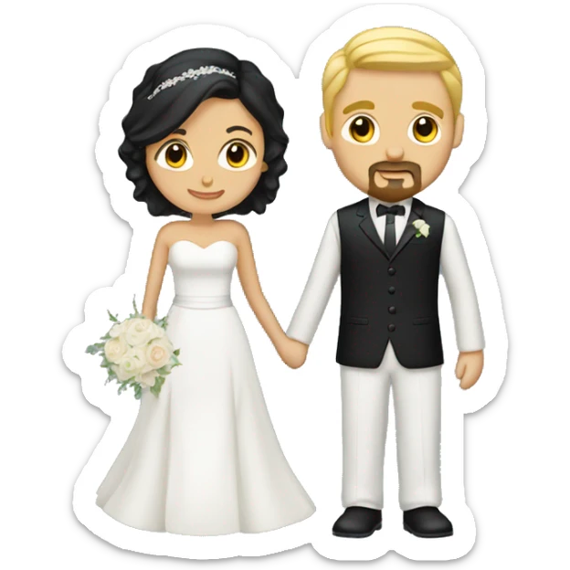 wedding couple. groom has goatee and black hair. bride has blonde hair sticker