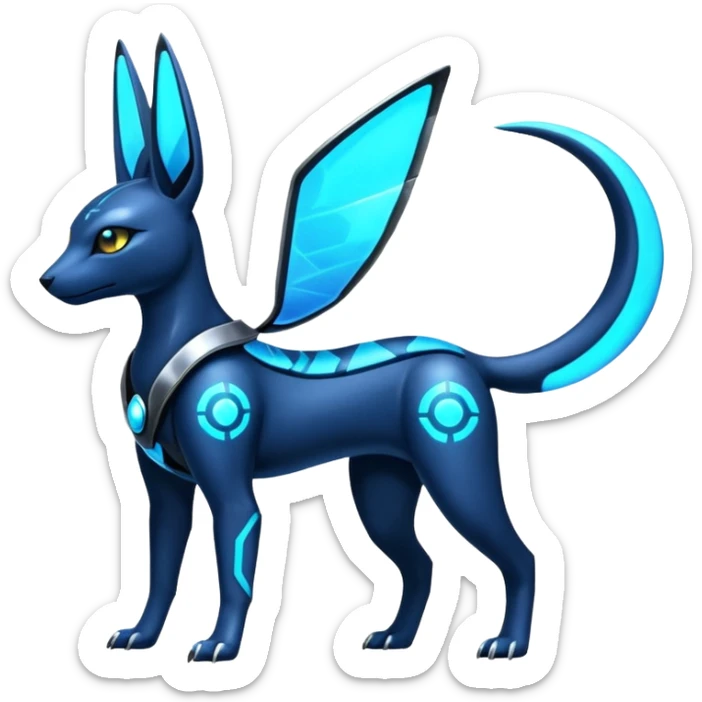 Shiny blue futuristic nebulae 4-legged Umbreon-Anubis-Salandit-Beedrill-fusion, full body sticker