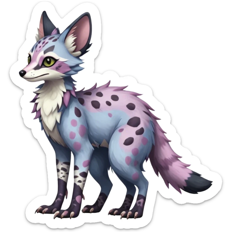 Feral Rare Fantasy dark pastel Vernid-Sergal-Genet-Trico-species by LiLaiRa, random markings, tufted tail, tufted ears, full body sticker