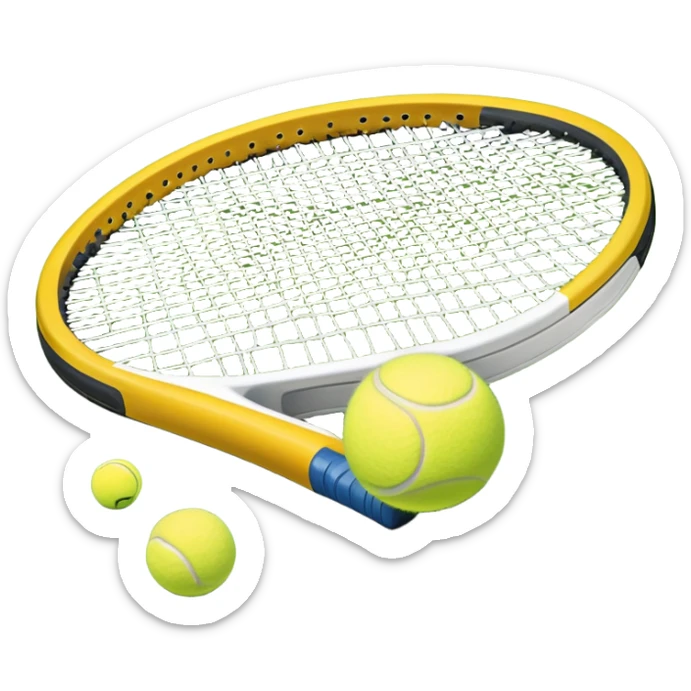 A tennis racket and ball on a grass or hardcourt surface, symbolizing the sport. The racket has a sleek design with tightly strung strings, while the bright tennis ball rests nearby, capturing the essence of precision, agility, and competition. sticker