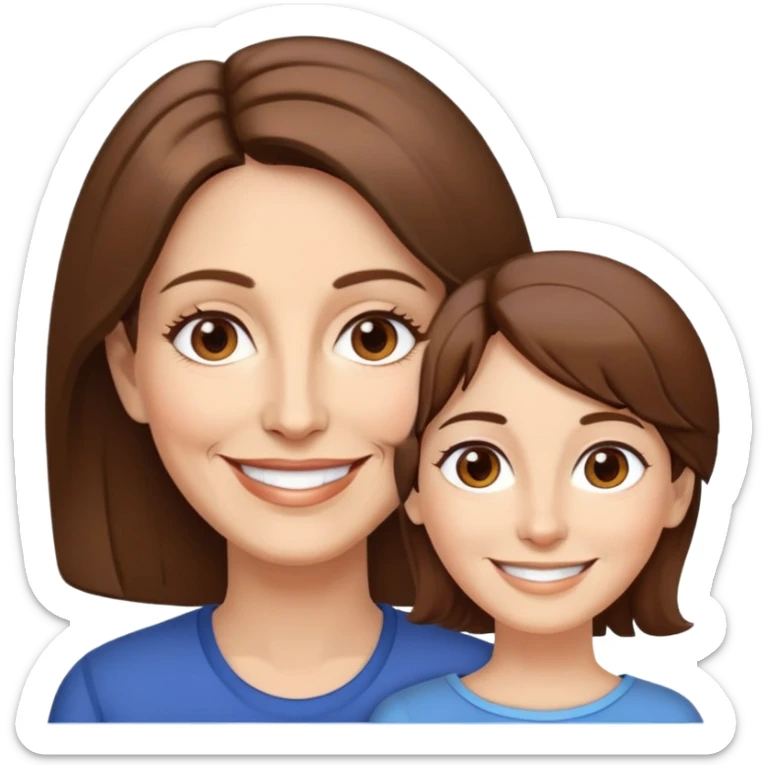 Sra de 54 años con pelo cafe hasta los hombros, cara alargada, ojos cafe sonriente pero en dos capas sticker