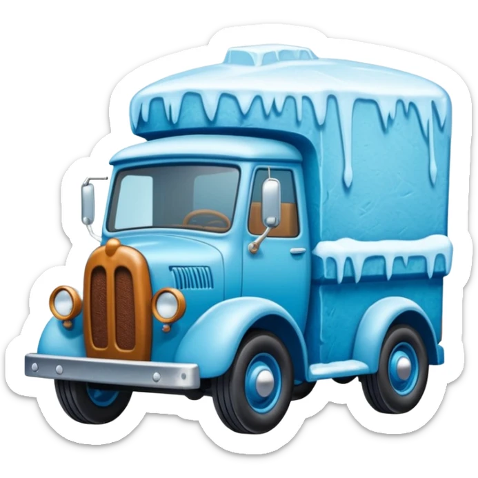 The Flintstones shiny crushed-dark-ice-blue frozen Scooby Doo 1912 antique long-wheelbase snub-nose off-road moving truck  sticker