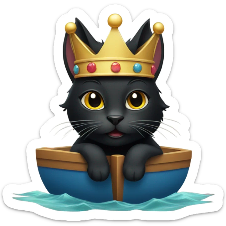 Black cat in a crown on a boat sticker