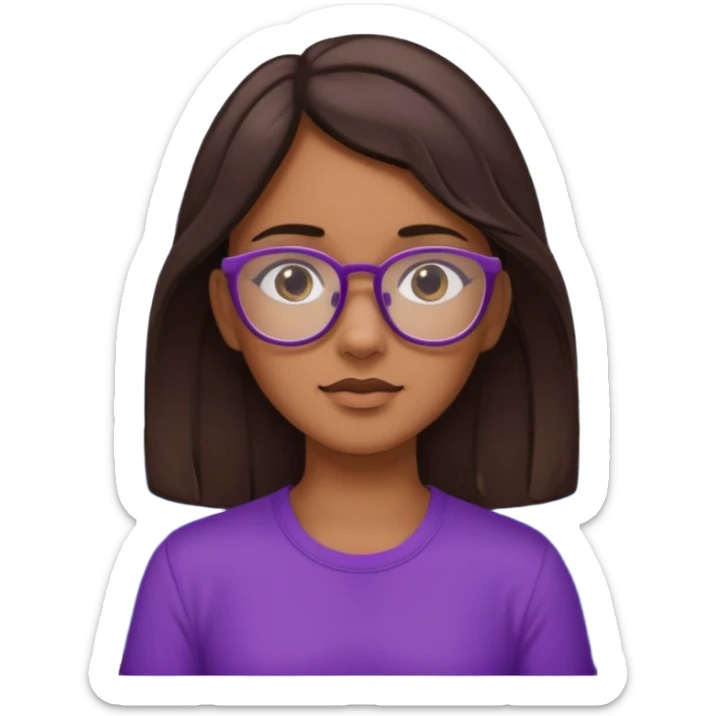 Chica de pelo moreno con gafas, lleva camisa violeta. Piel morena clara. Con Torre de Hércules de la Coruña detrás sticker