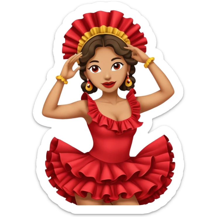 Female Colombian salsa dancer with ruffle dress, traditional Colombian headpiece, mid-dance move sticker