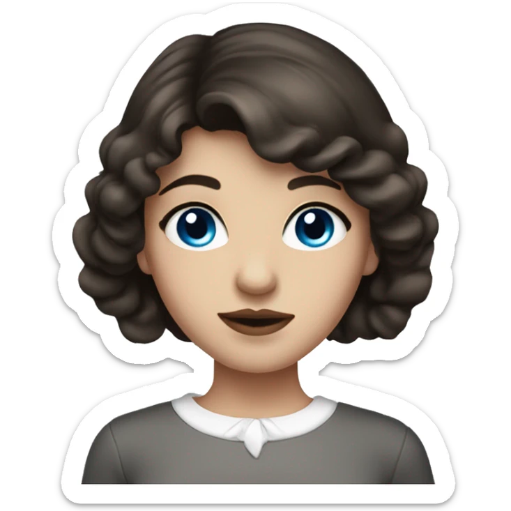 Girl with dark brown hair, blue eyes and beautiful lips, wearing white top sticker