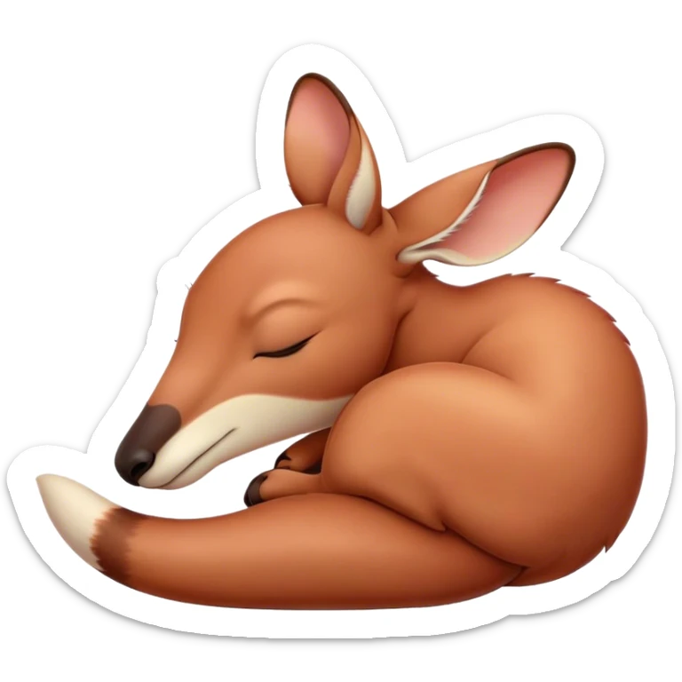 Meme-Worthy Cute Sleeping Adult Red Kangaroo Portrait Emoji, Head resting peacefully with a contented smile, showcasing a solid, reddish form with a characteristic red kangaroo-shaped head featuring a soft, elongated snout and small, relaxed ears, eyes shut in a serene, restful nap, Simplified yet adorably endearing features, highly detailed, glowing with a soft, drowsy outback light, high shine, relaxed and utterly lovable, stylized with an air of playful laziness, soft glowing outline, capturing the essence of a sleeping kangaroo that feels destined to become the next viral icon of adorable rest! sticker