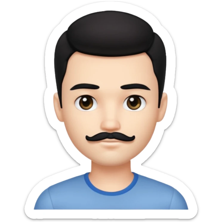 iOS emoji pretty handsome bratz man, with black hair and Little square mustache with black black black  eyes,  short dar, pale skin, defined jawlines sticker